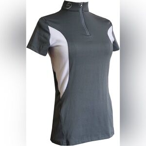 HR Farm English Riding Top Gray and White Women's Active Top Small